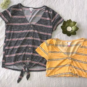 Striped blouses with tie